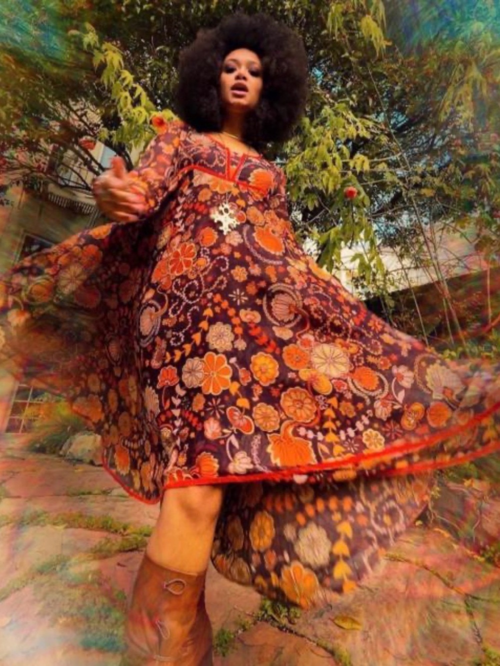 Retro Floral Maxi Dress in Rust Orange - Picture 2 of 9